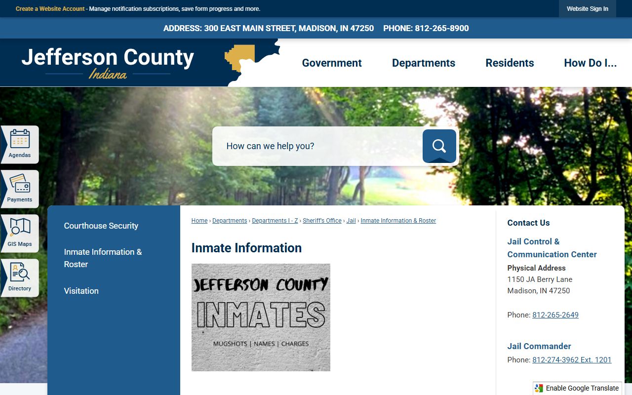 Jefferson County Jail inmate information roster mail and deposit rules