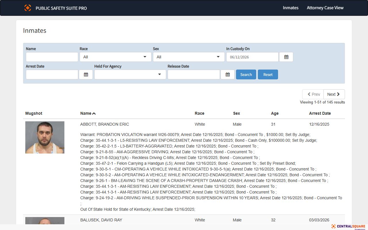Jefferson County inmate population roster search interface